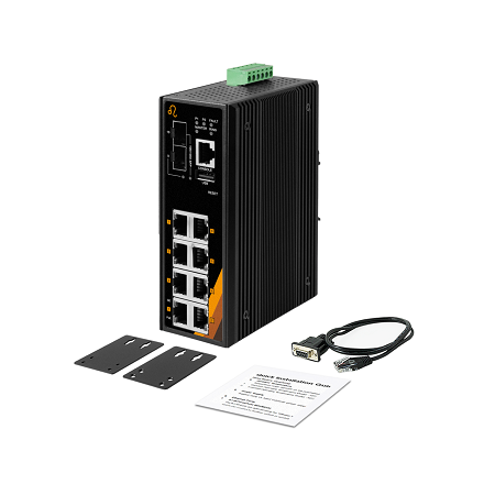 10-Port Industrial Gigabit PoE+ Managed Ethernet Switch | 8 ETH + 2 SFP