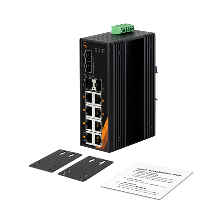 12-Port Industrial Gigabit PoE+ Ethernet Switch | 8ETH + 2TX + 2 SFP