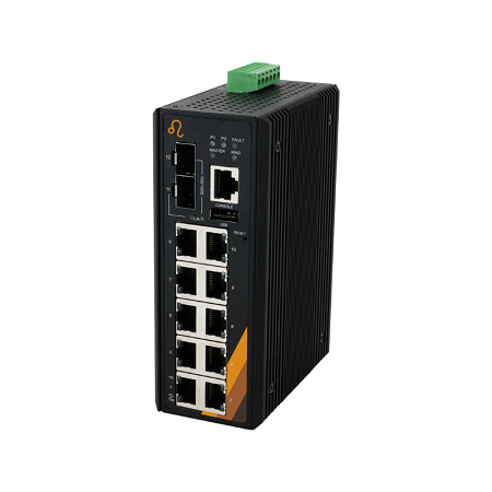 12-Port Industrial Gigabit Managed Ethernet Switch | 10 ETH + 2 SFP